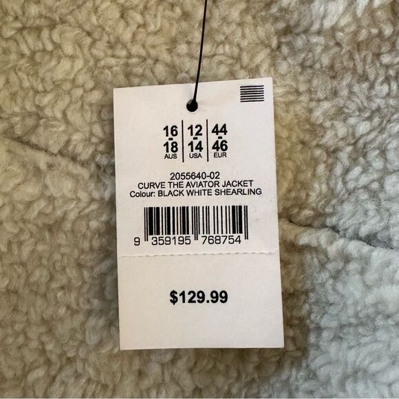 NWT COTTON:ON Curve Aviator Black & White Faux Leather/Shearling Jacket L-12/14 - Picture 10 of 12